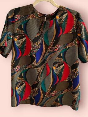 Vintage Abstract Geometric Print Blouse Scarf Print